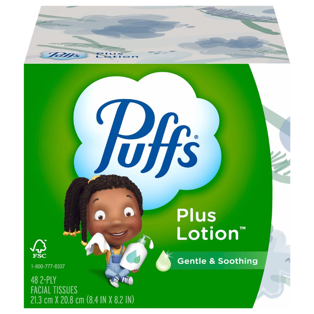 Puffs Plus Lotion 2- Ply Facial Tissues, 8.4x8.2 in, White (48 ct)