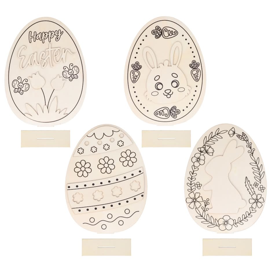 Seasonal Collection Wooden DIY Tabletop Easter Egg Decor, Assorted Styles, 2-pc Pack.