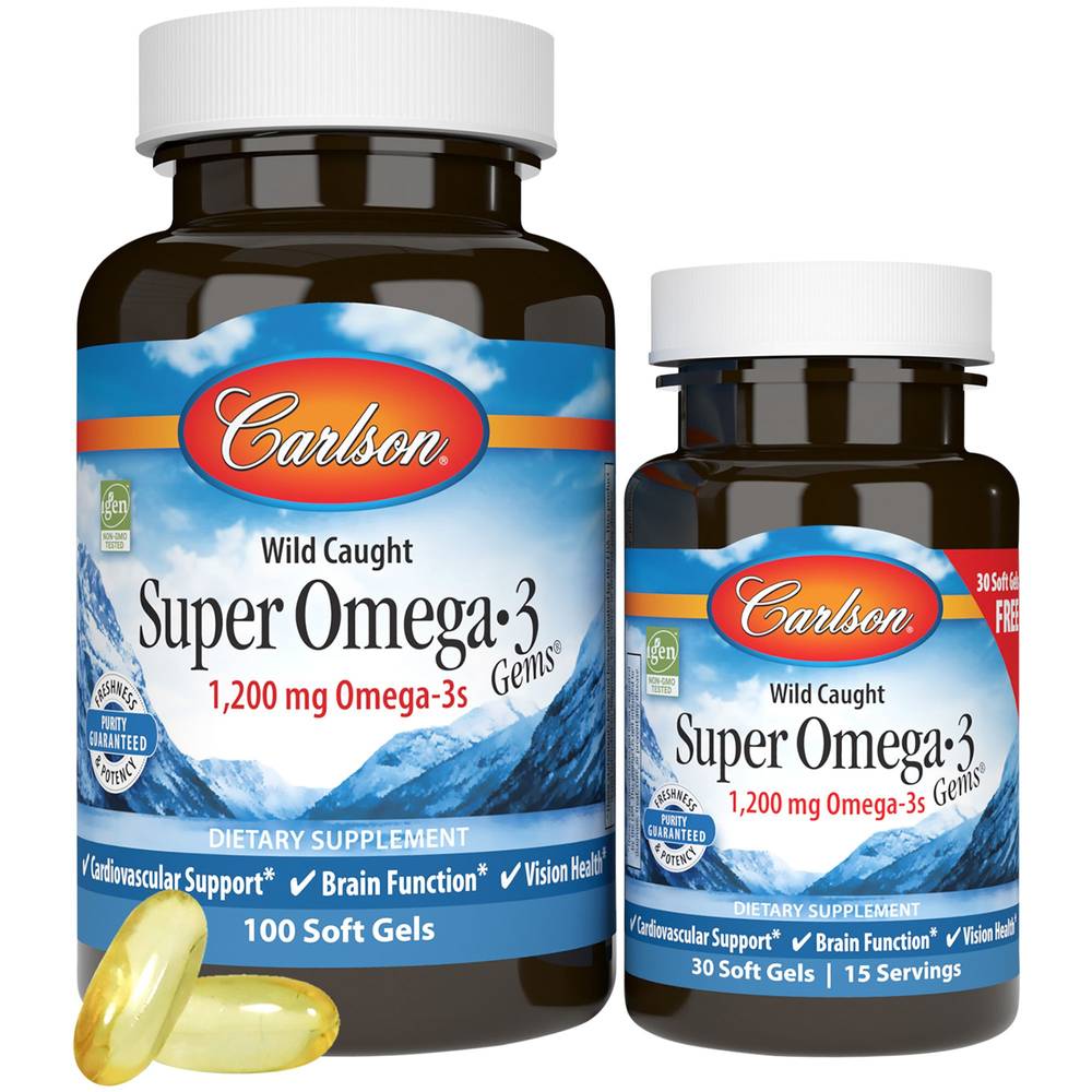 Carlson Super Omega 3 Gems Fish Oil 1,200 mg Soft Gels Dietary Supplement (2 x 130 ct)