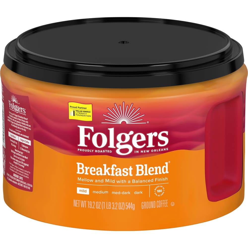 Folgers Smooth & Mild Roast Breakfast Blend, Ground Coffee (19.2 oz)