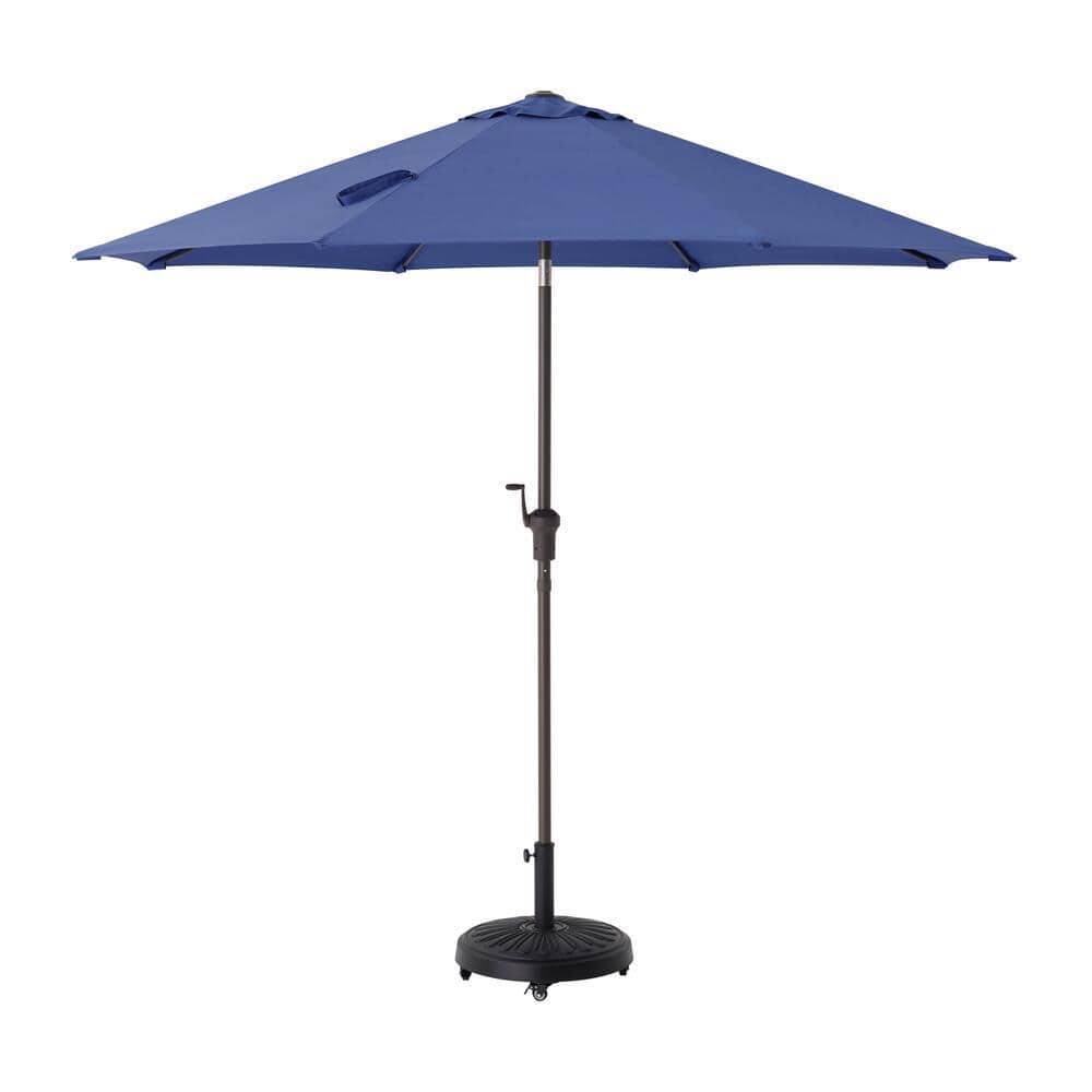 Hampton Bay 9 Ft. Aluminum Market Crank And Tilt Patio Umbrella In Sky Blue