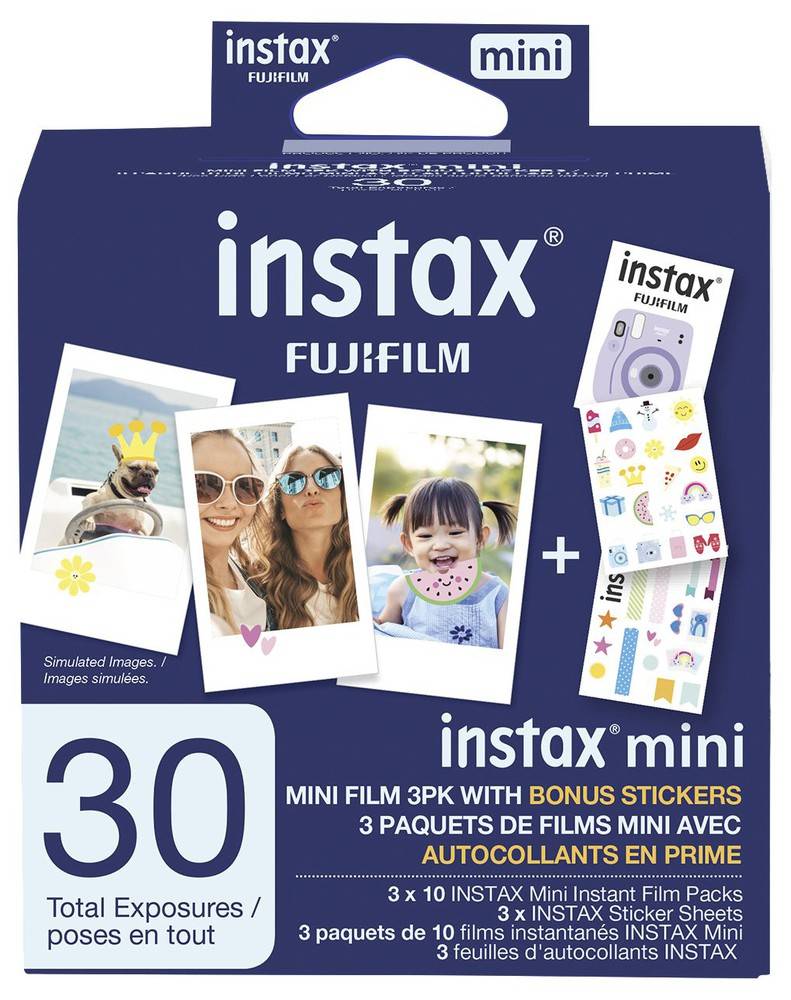 Fujifilm mini-films instax avec autocollants en bonus (3 x 10 unités) -  instax mini film exposures with bonus stickers (3 x 10 units) | Delivery  Near You | Uber Eats