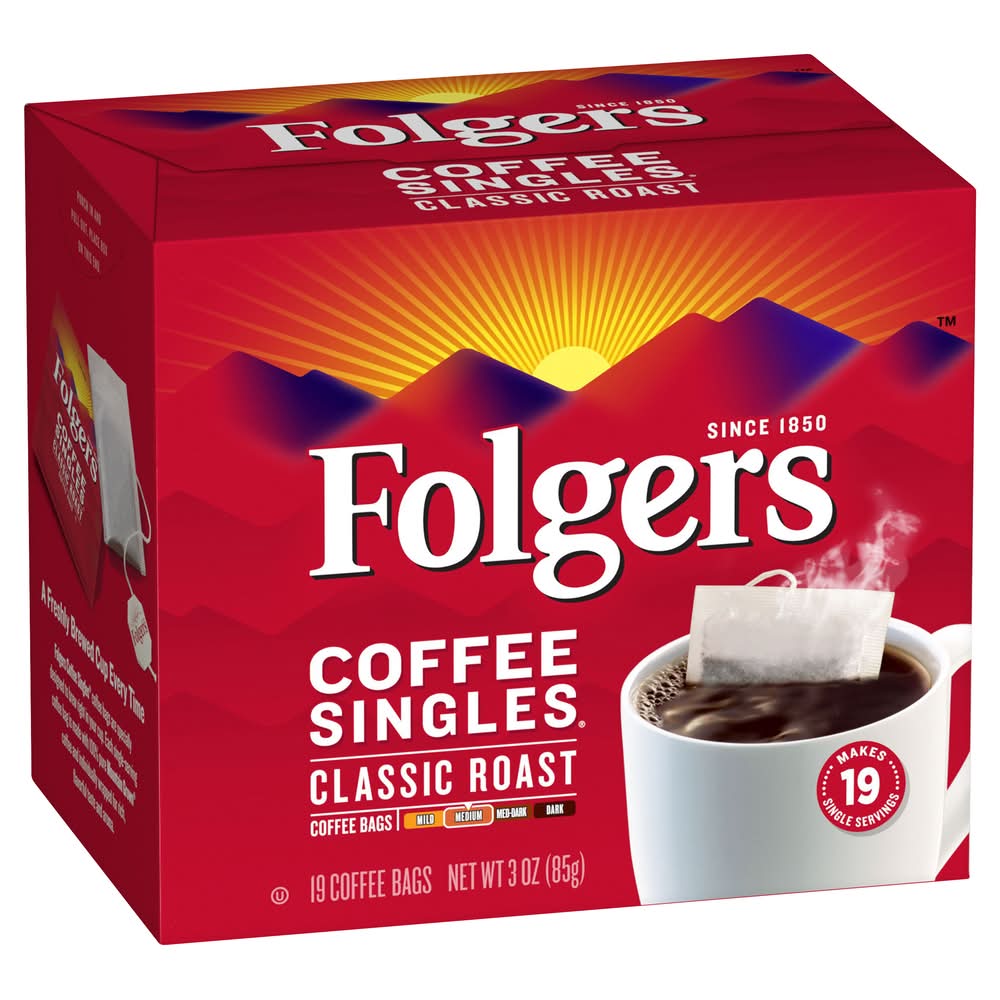 Folgers Coffee Singles Classic Roast Coffee Bags (3 oz, 19 ct)