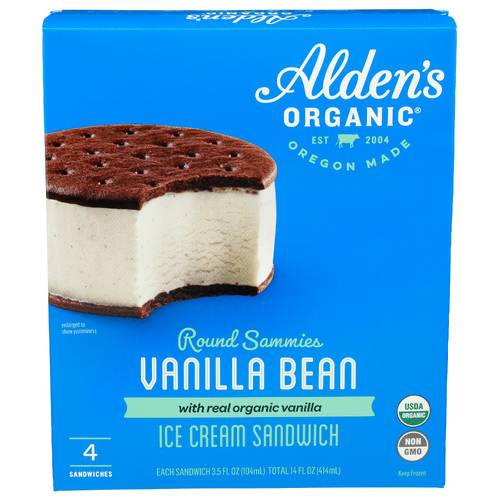 Alden's Organic Vanilla Bean Ice Cream Sandwiches 4 Pack