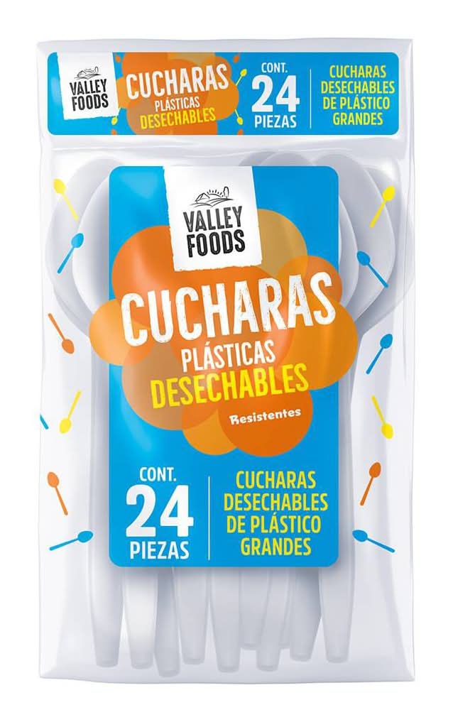 Valley Foods · Cucharas plásticas desechables (24 un), G (24 un)