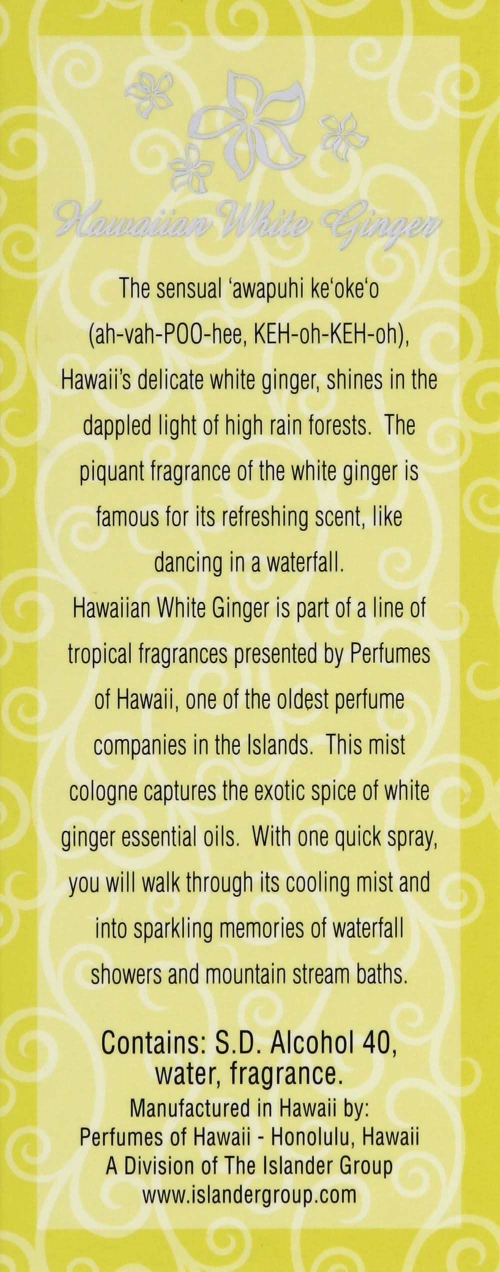 Perfumes of Hawaii Hawaiian White Ginger Mist Cologne - Delivery in ...