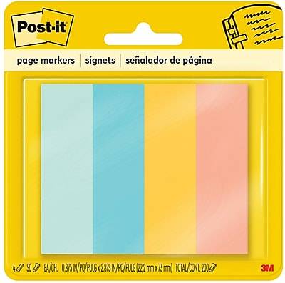 Post-It Page Markers, Assorted Colors, 1 In. X 3 In., 50 Sheets/Pad (4 pads/ct)
