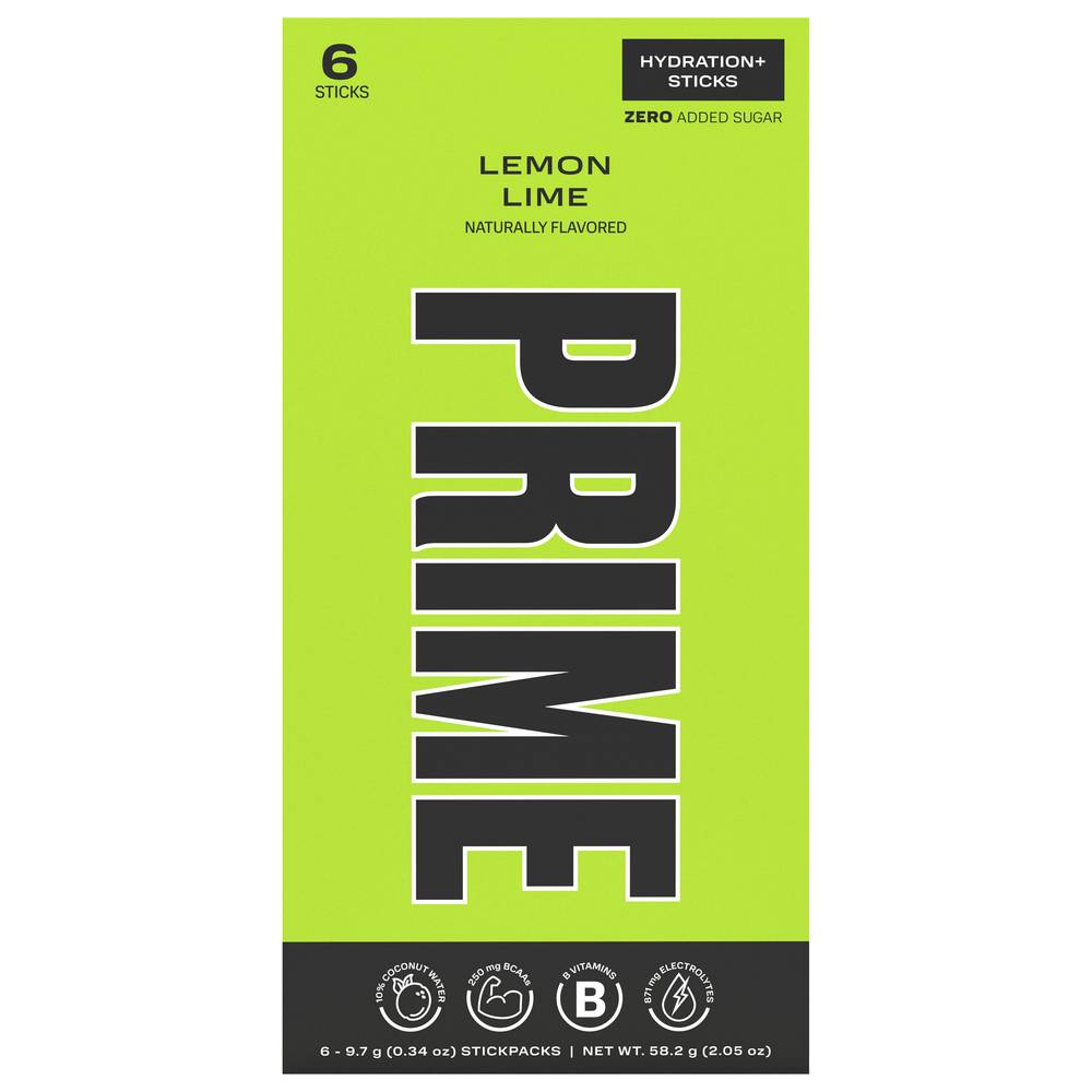 Prime Lemon Lime Zero Sugar Hydration+ Sticks (6 ct, )