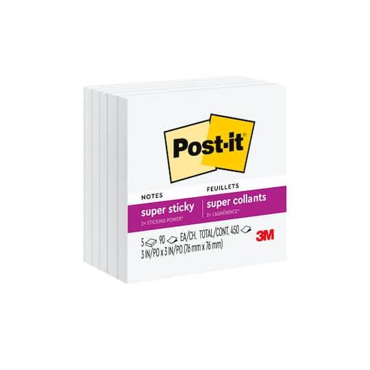 Post-It Super Sticky Notes, 3" X 3" White Pads (5 ct)