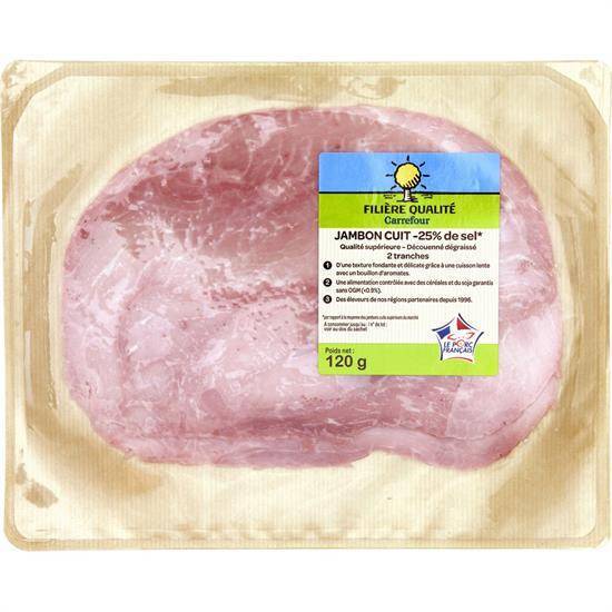 Carrefour filière qualité jambon cuit découenné réduit en sel  (2 pièces)