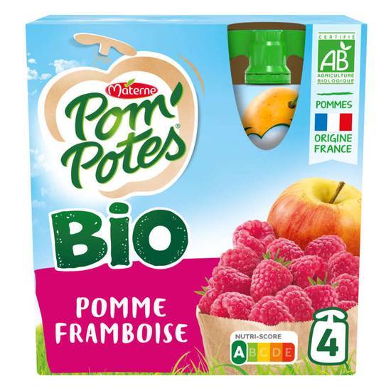 Pom'Potes Bio - Compotes - Pomme Framboise - Gourdes - Gouter enfant - Biologique 4x90 g