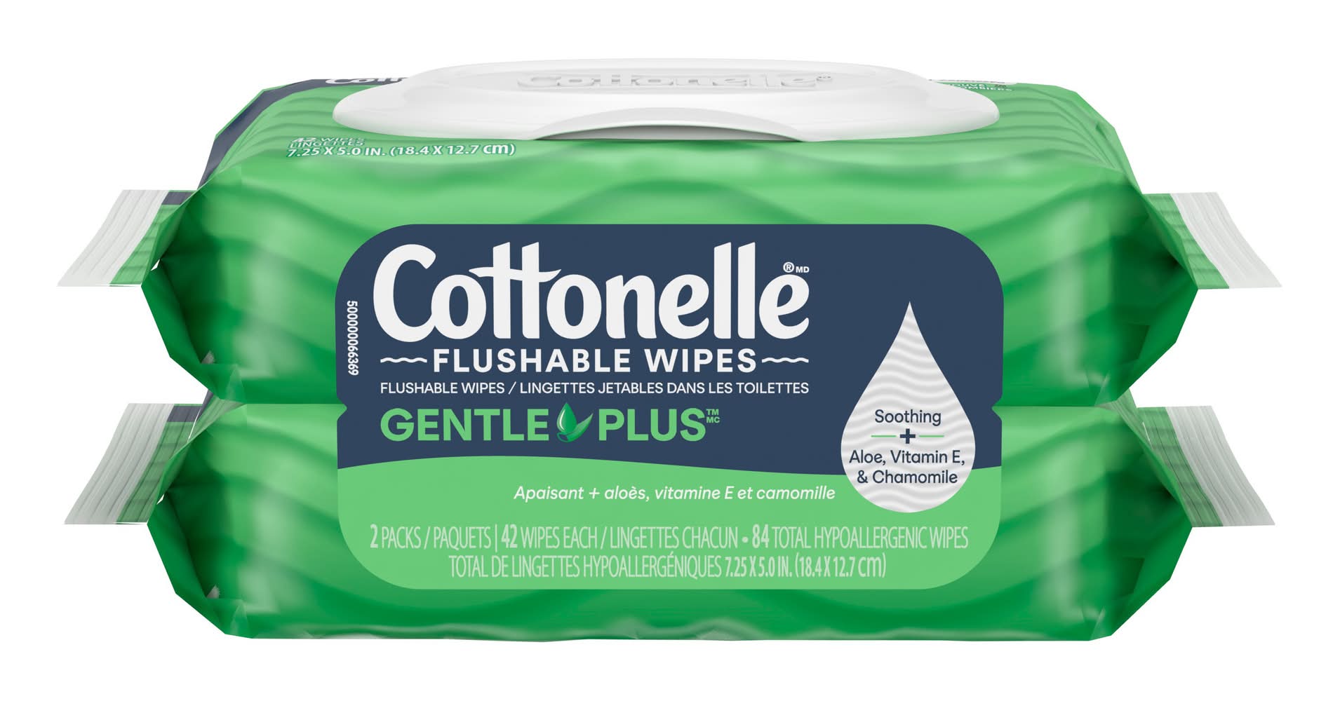 Cottonelle Aloe & Vitamin E Gentle Plus Flushable Adult Wet Wipes, 7.25x5 in (2 x 42 ct)