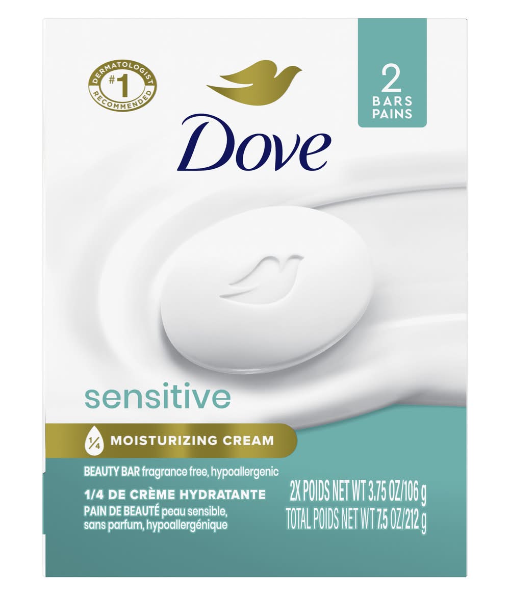 Dove Hypoallergenic Sensitive Skin Fragrance Free Beauty Bars (2 x 3.75 oz)