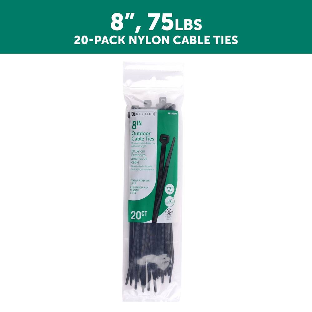 Utilitech 8-in Nylon Zip Ties Black with Uv Protection (20-Pack) | SGY-CT22