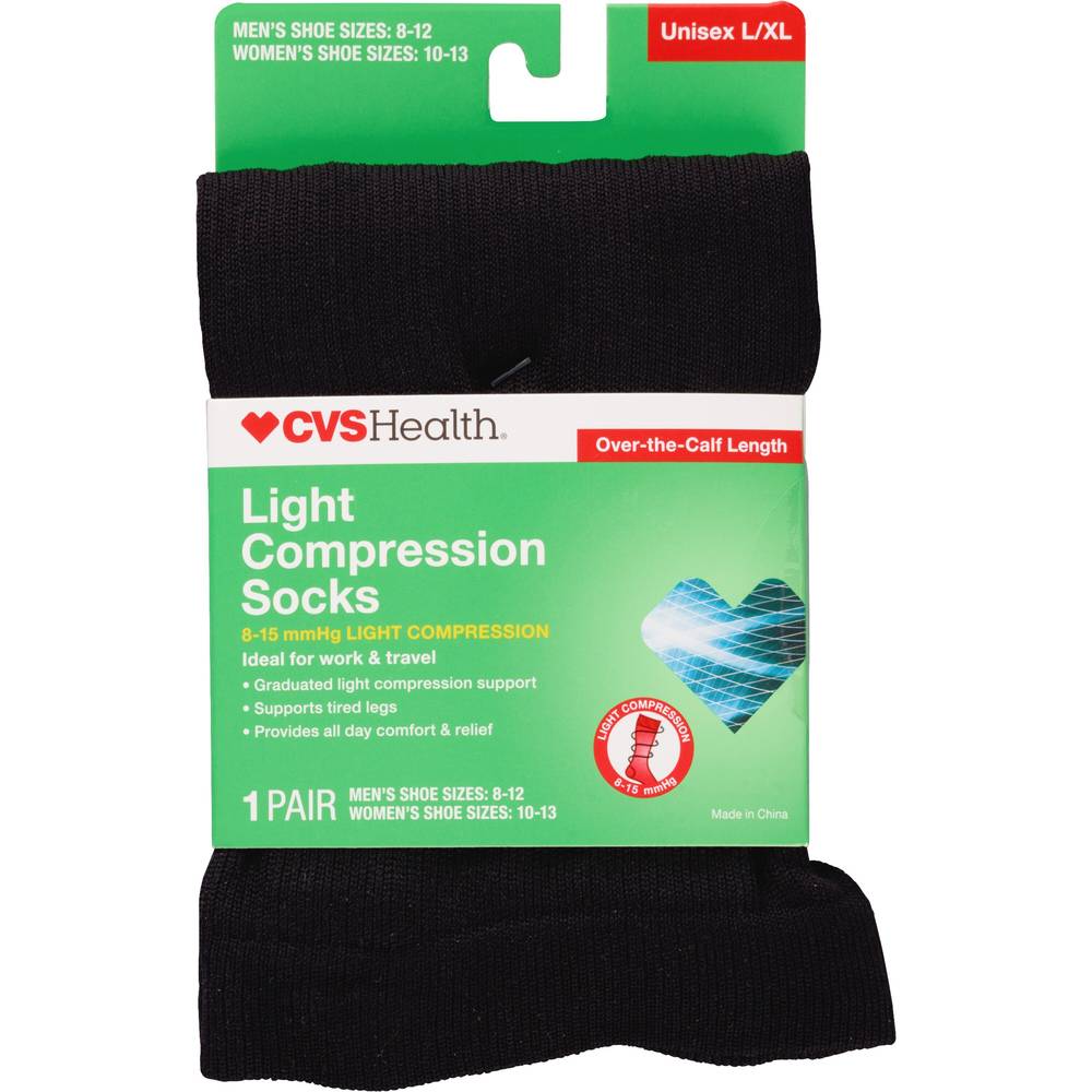 CVS Health Over-The-Calf Length Compression Socks, Unisex, L- XL, Black