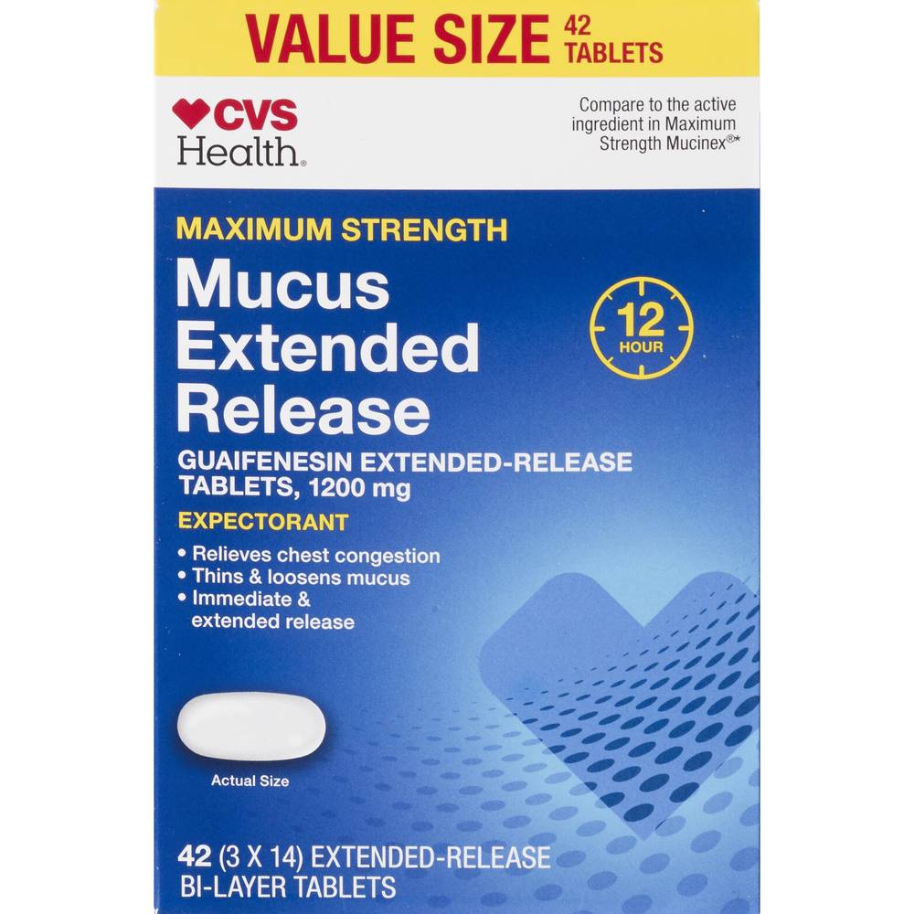 CVS Health 12HR Maximum Strength Mucus Extended Release Tablets, 42 CT