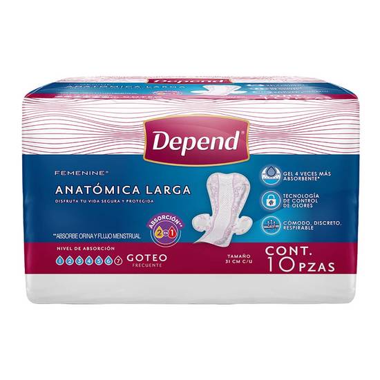 Depend toalla femenine para incontinencia (paquete 10 piezas)
