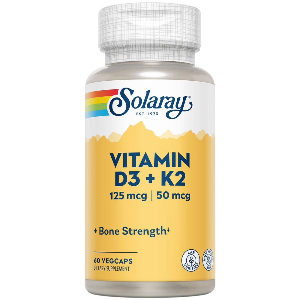 Solaray Vitamin D-3 & K-2 Vegetarian Capsules (60 ct)