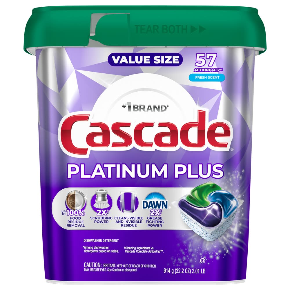 Cascade Dishwasher Detergent Platinum Plus Action packs (32.2 oz, 57 ct)