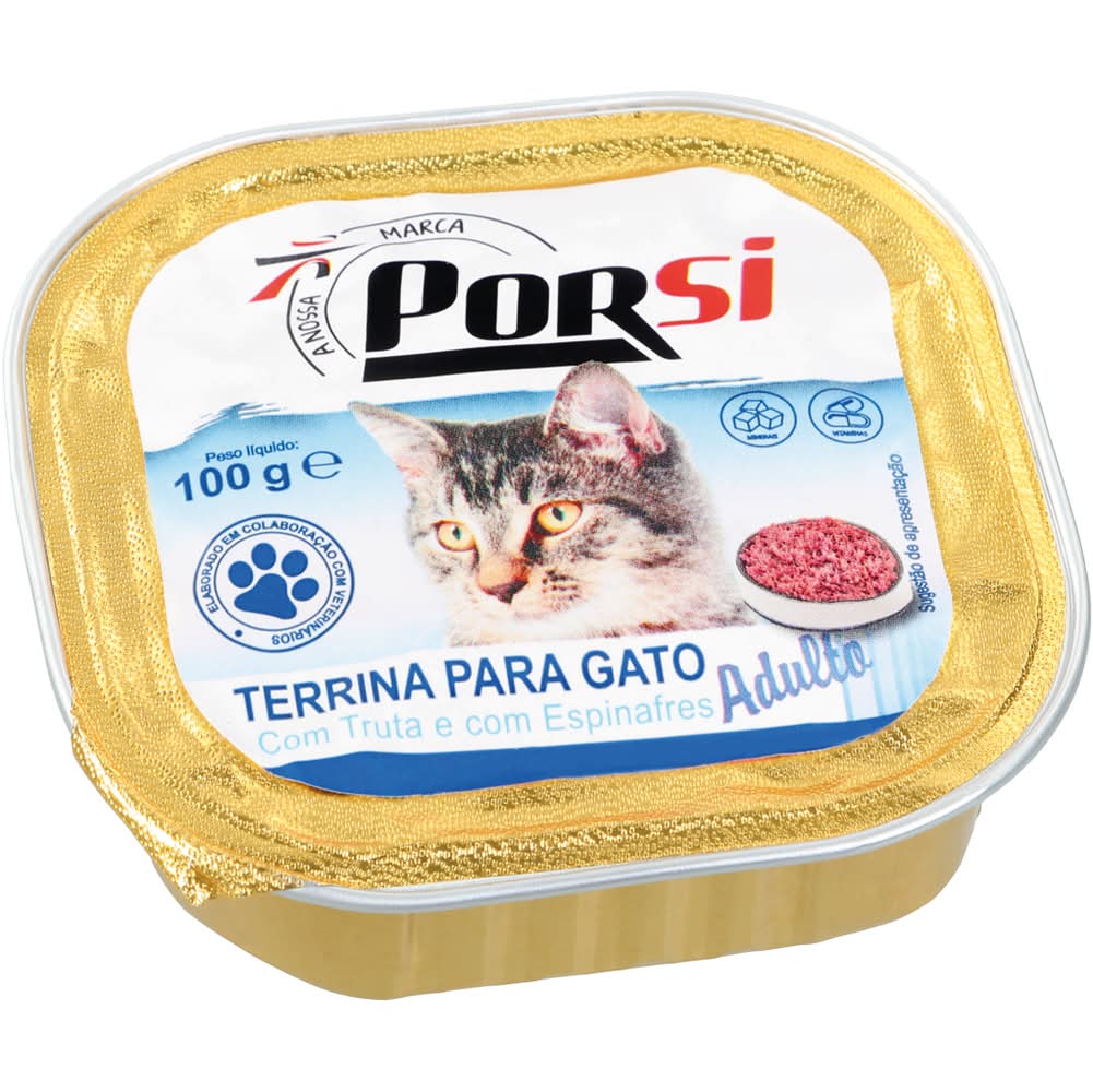 PorSi - Comida húmida para gato truta e espinafres, embalagem de 100g