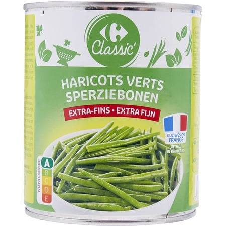 Haricots verts extra-fins CARREFOUR CLASSIC' - la boite de 440g net égoutté