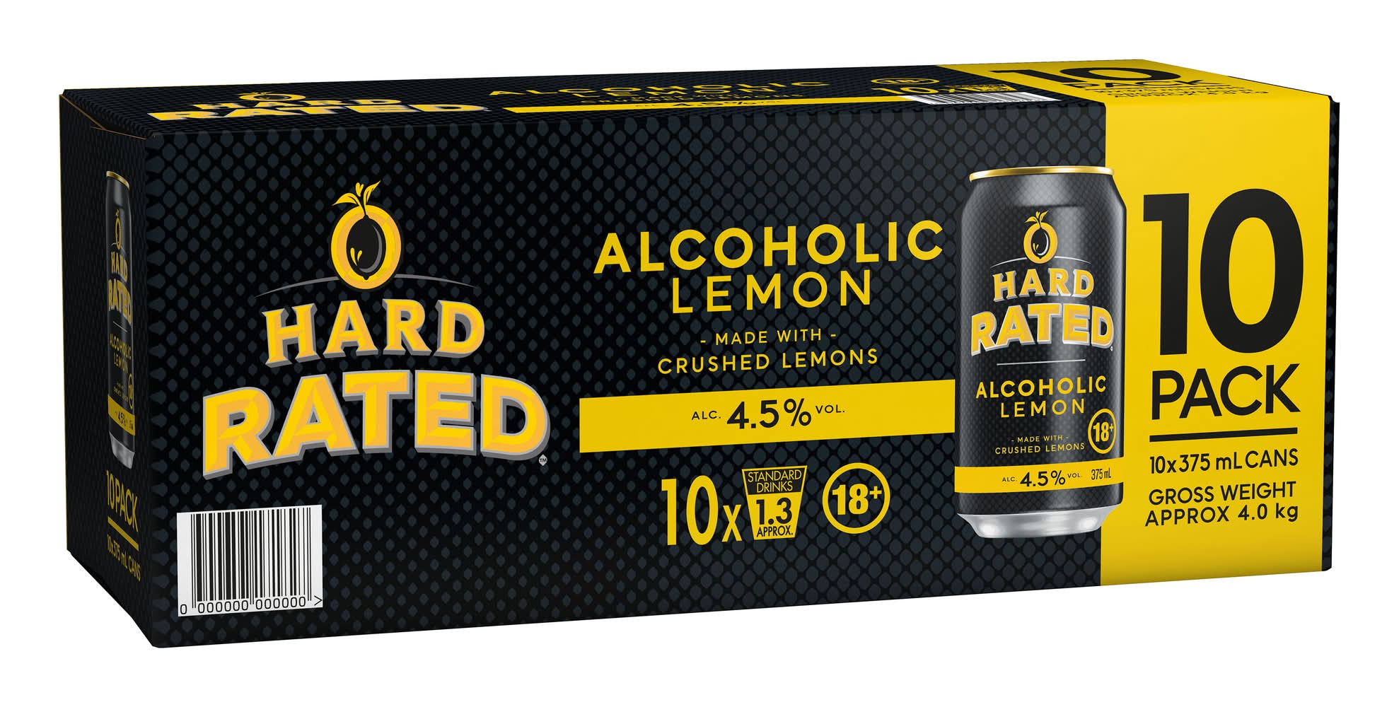 Hard Rated Alcoholic Premix Drink, Lemon (10 x 375mL)