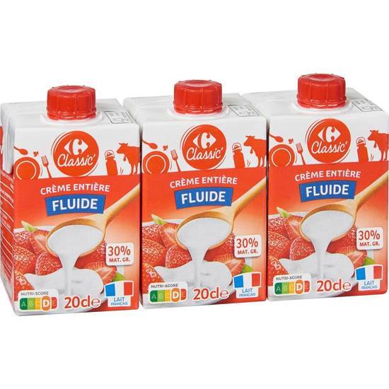 Carrefour Classic' - Crème entière fluide 30% mg (3 x 200ml)