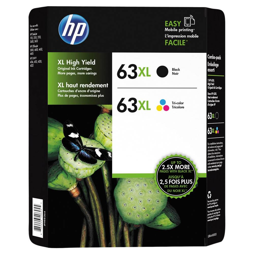 HP 63 Xl High Yield Ink Cartridges, Black-Cyan -Magenta-Yellow (2 ct)