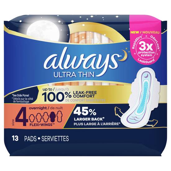 Always Flexi-Wings Overnight Ultra Thin Pads Size 4 (13 ct)