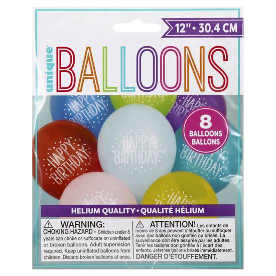 Unique 12 Latex Happy Birthday Balloons (8 ct)
