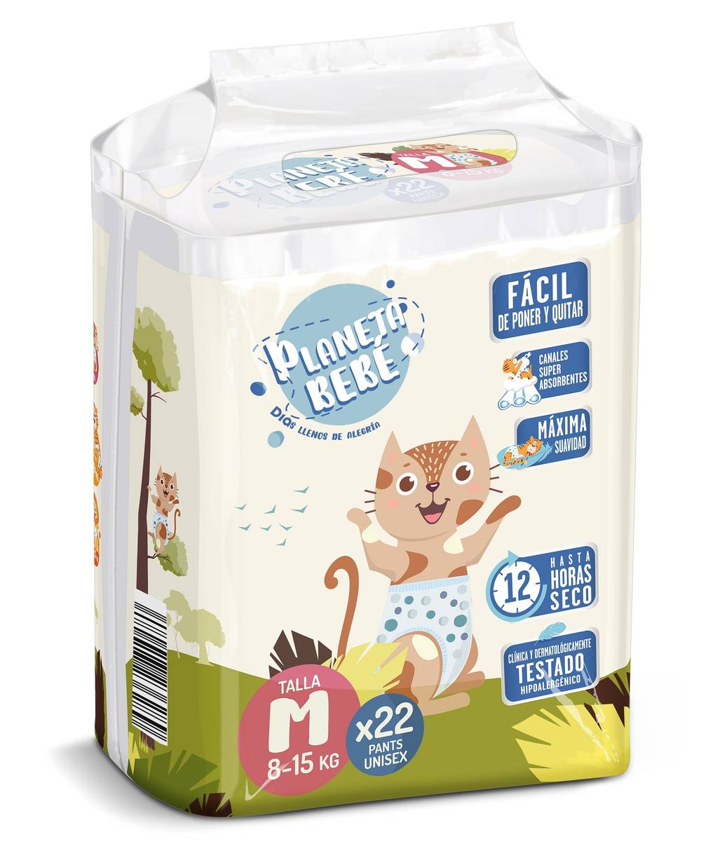 Pañales 8-15 Kg Talla M Planeta Bebé De Dia Bolsa 22 Unidades