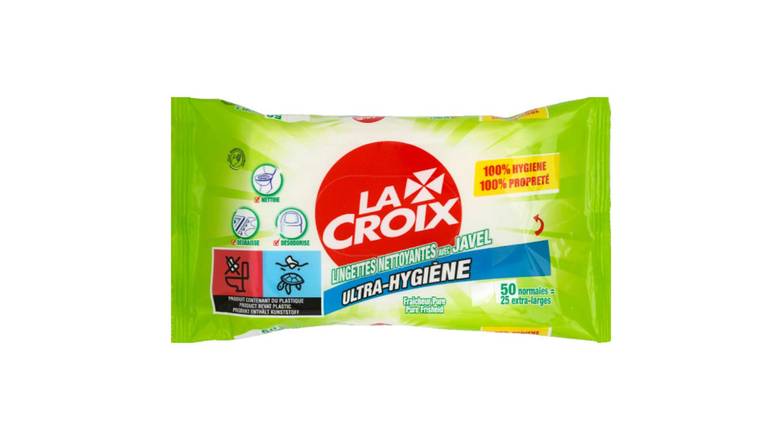 La Croix Lingettes avec javel, fraîcheur pure, 100% hygiène, 100% propreté Les 50 lingettes