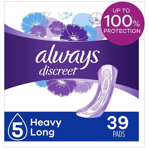 Always Discreet Heavy, Long, Incontinence Pads Long Length - 39.0 ea