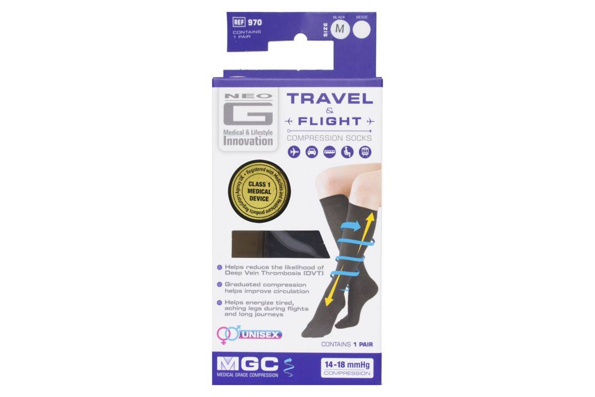 Neo G Travel and Flight Compression Socks Medium Black