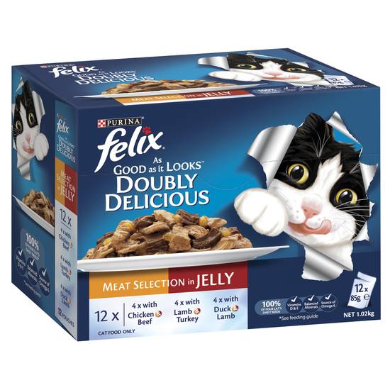 Felix Adult Doubly Delicious Meat Selection Wet Cat Food (12 Pack) 85g