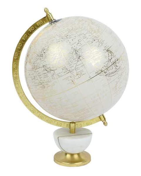 Gold Globe with Marble Base, 9x8