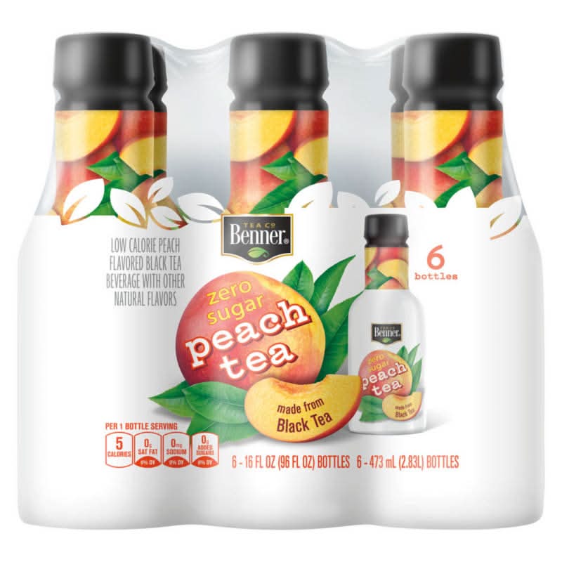 Benner Tea Co. Zero Sugar Black Tea, Peach (6 x 16 fl oz)