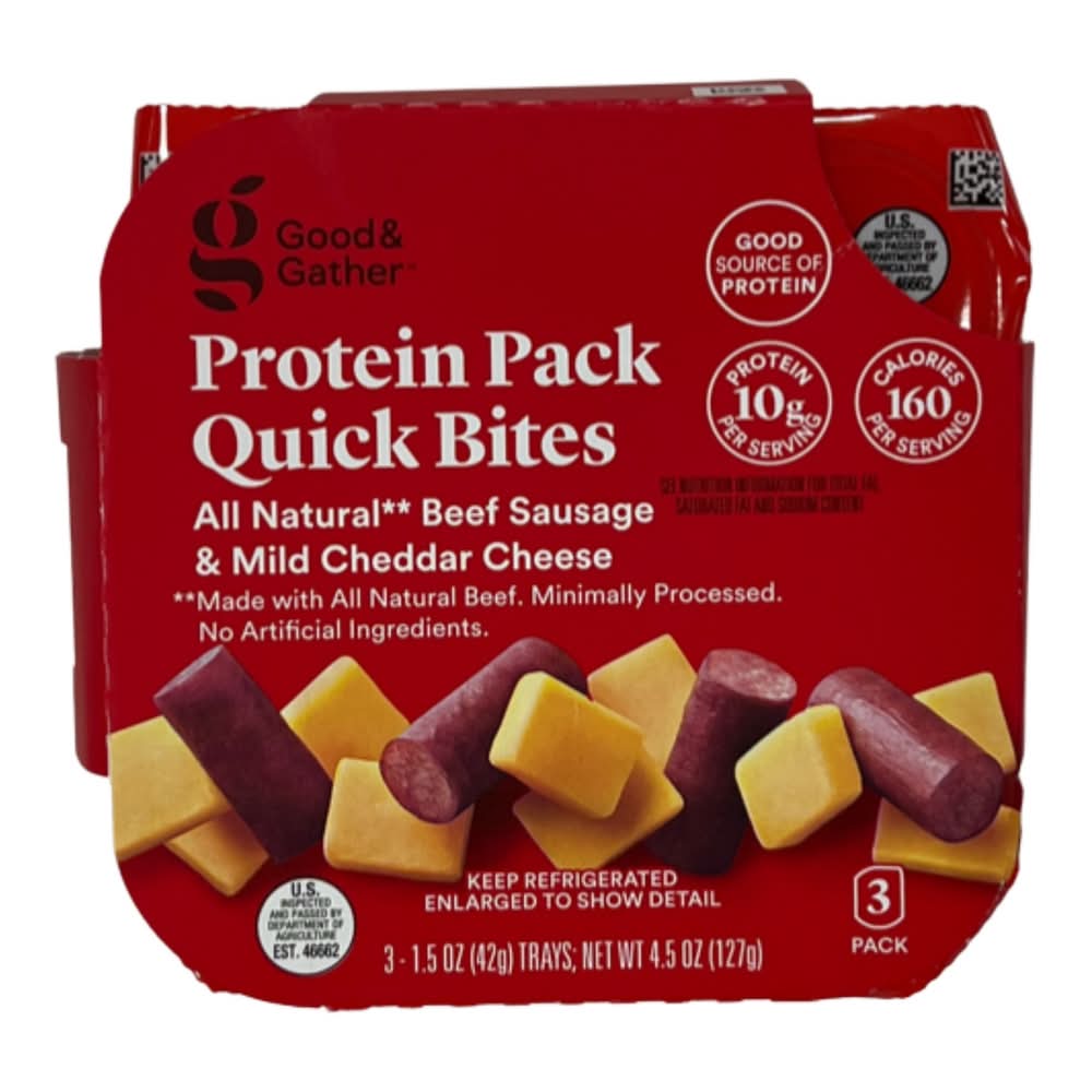 Good & Gather Protein pack Quick Bites, Beef Sausage & Mild Cheddar Cheese (3 x 1.5 oz)