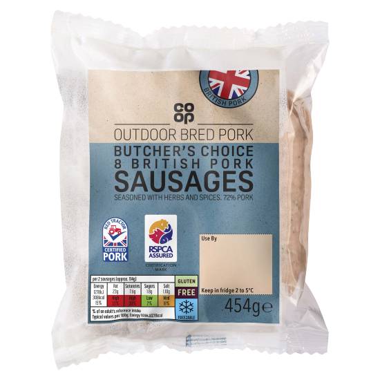 Co-Op Outdoor Bred 8 Butchers Choice Pork Sausages 454g