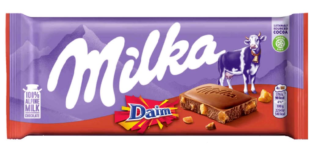 Milka - Tablete de chocolate daim, embalagem de 100g