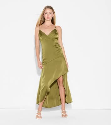 wild fable satin wrap dress Women's Flutter Sleeve Satin Cap Maxi Bodycon Dress