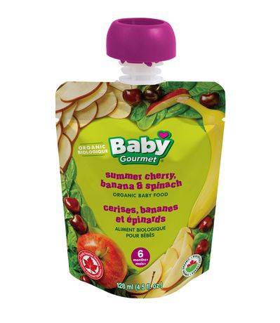 Baby Gourmet Summer Cherry Banana & Spinach Organic Baby Food (128 ml)