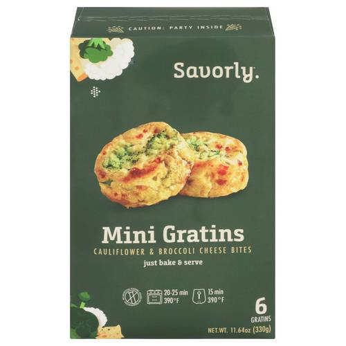 Savorly Cauliflower & Broccoli Cheese Bites Mini Gratins 6 Pack