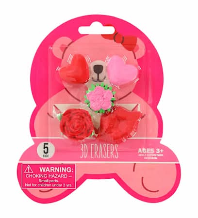 3D Erasers 5-Pack Heart