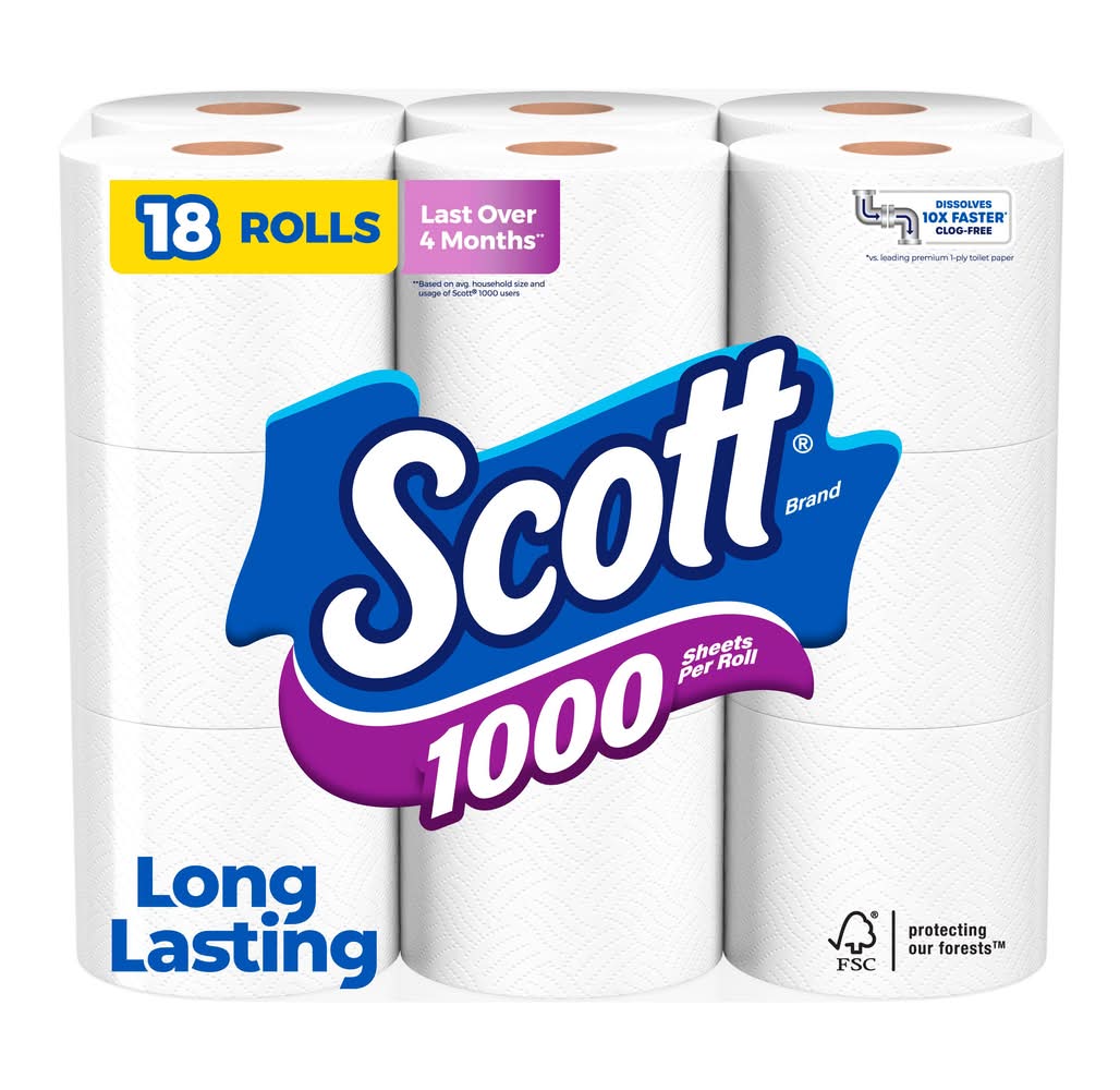 Scott One Ply Bathroom Tissue, White (18 ct)