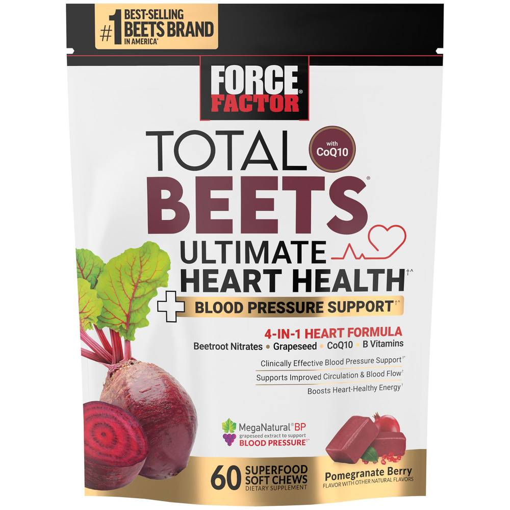 Force Factor Total Beets Chews Ultimate Heart Health & Blood Pressure Support (pomegranate berry) (60 ct)