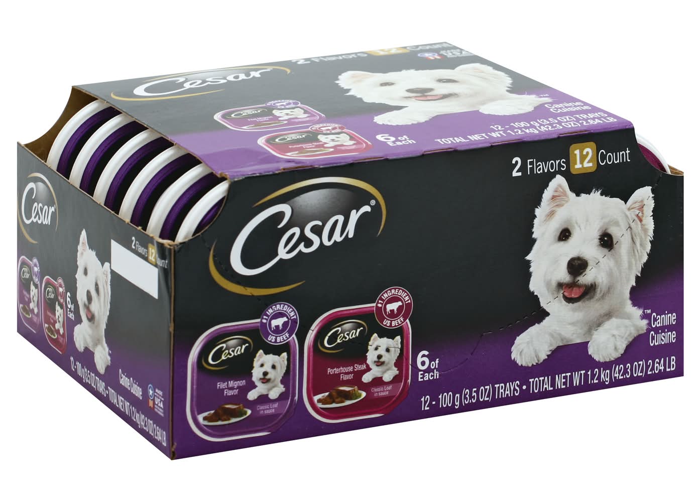 Cesar Filet Mignon Flavor/Porterhouse Steak Flavor Canine Cuisine (3.5 oz, 12 ct)