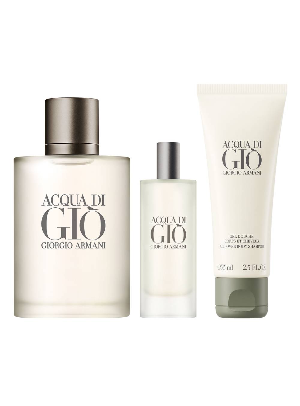 Giorgio armani set acqua di gio edt + miniatura + gel de baño (100 ml + 15 ml + 75 ml)