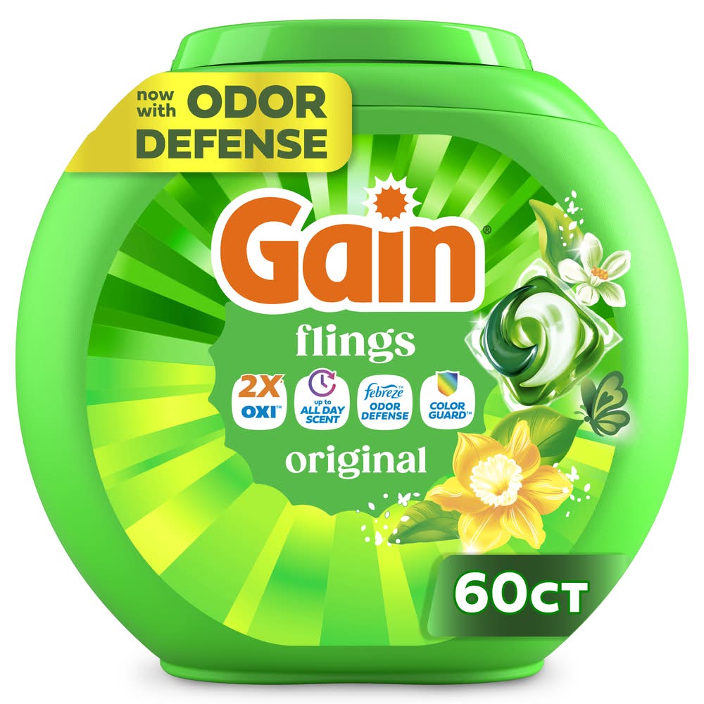 Gain Flings 4-in-1 Liquid Washing Detergent Pacs, Original (60 ct)