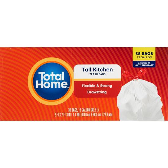 Total Home Tall Kitchen Trash Bags, White, 38 ct